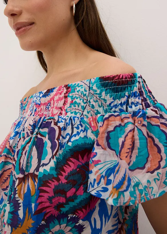Blouse à encolure Bardot en viscose mélangée, bonprix