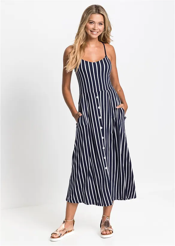 Robe estivale en jersey rayé avec jupe boutonnée, bonprix