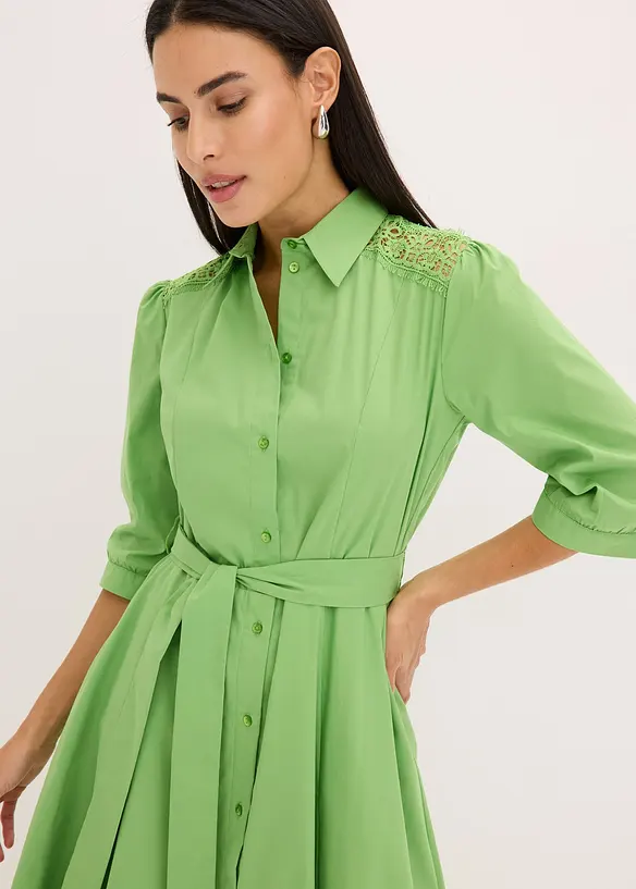 Robe-chemise avec dentelle et lien à nouer, bonprix