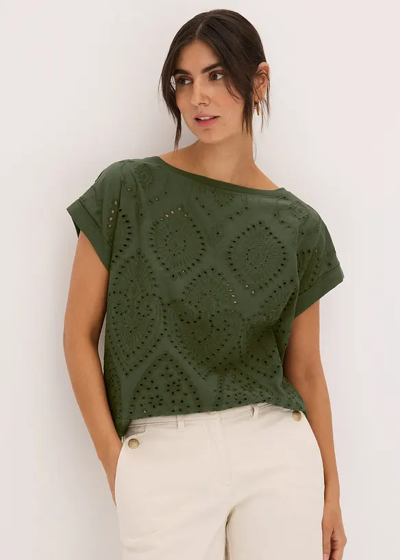 T-shirt à broderies anglaises, bonprix