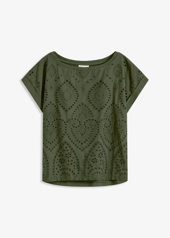 T-shirt à broderies anglaises, bonprix
