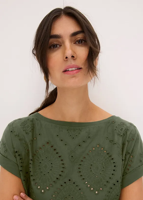 T-shirt à broderies anglaises, bonprix