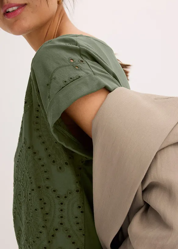 T-shirt à broderies anglaises, bonprix