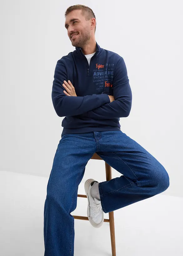 Sweat à col zippé 100% coton, bonprix