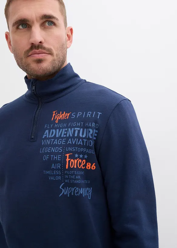 Sweat à col zippé 100% coton, bonprix