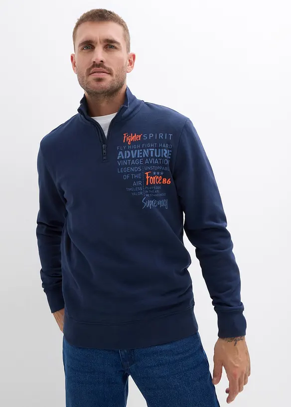 Sweat à col zippé 100% coton, bonprix