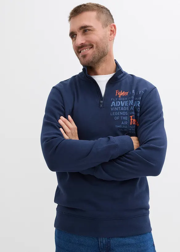 Sweat à col zippé 100% coton, bonprix