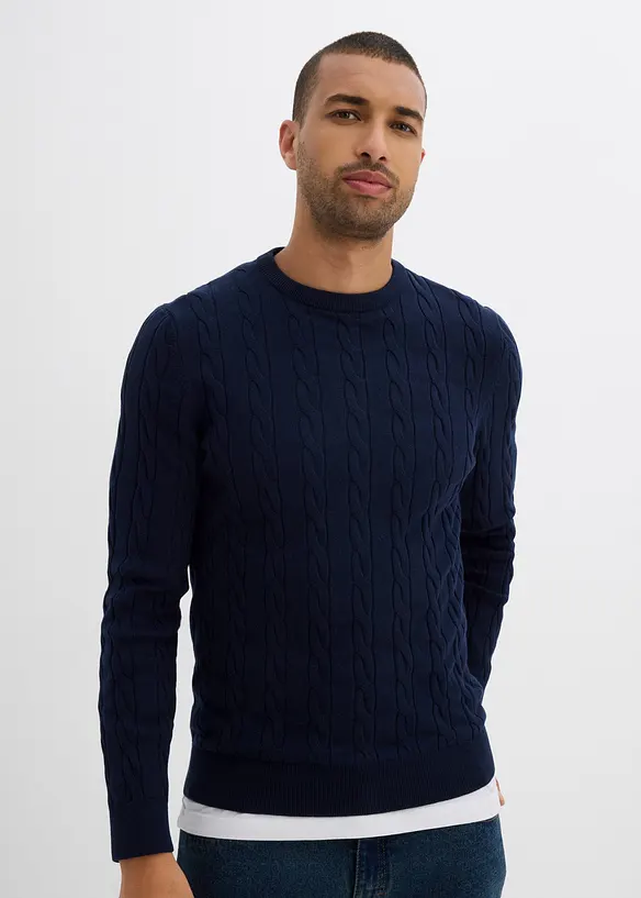 Pull en fine maille à torsades, slim, bonprix