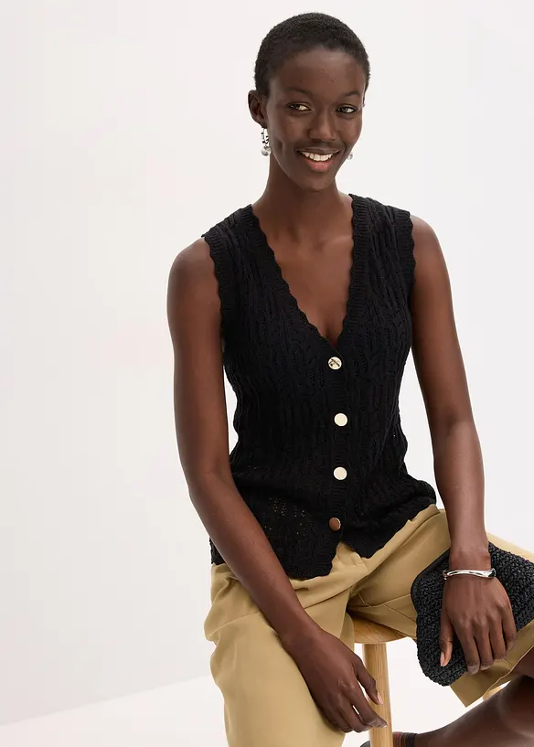 Gilet sans manches en maille ajourée, bonprix
