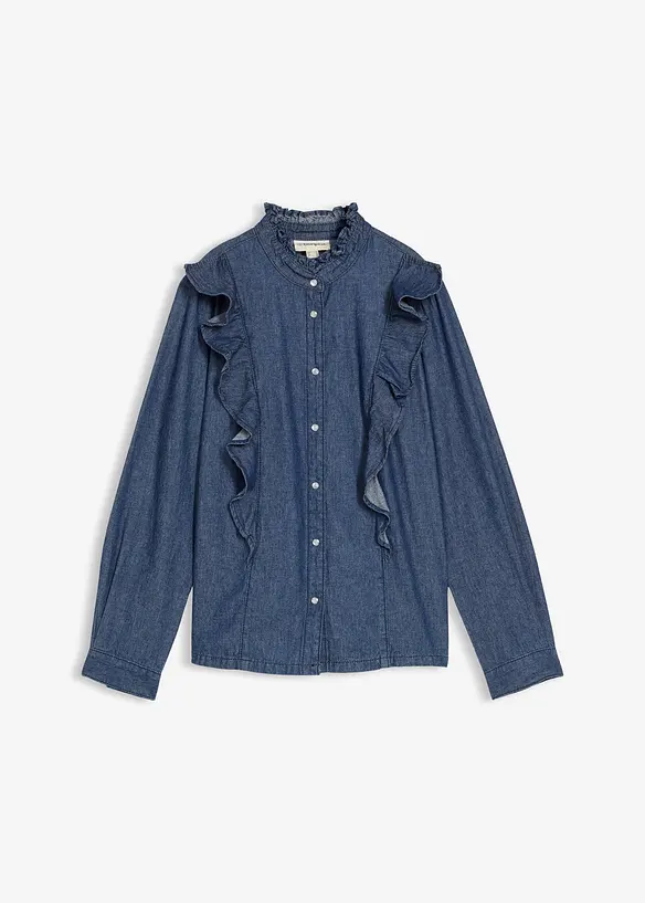 Chemisier en jean à volants, 100% coton, bonprix