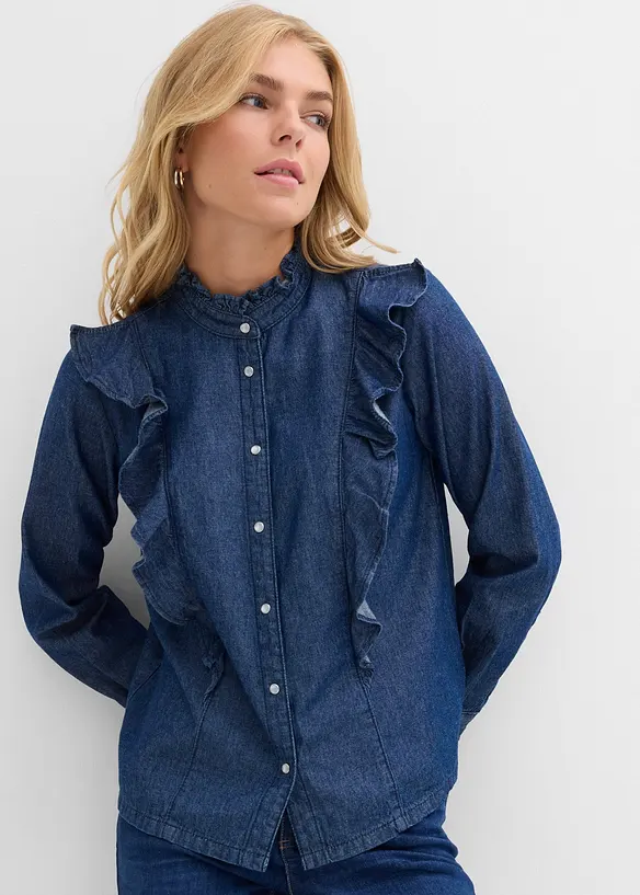 Chemisier en jean à volants, 100% coton, bonprix