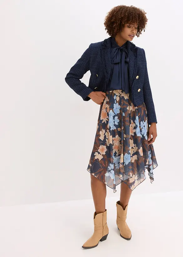 Jupe midi asymétrique en voile imprimé, bonprix