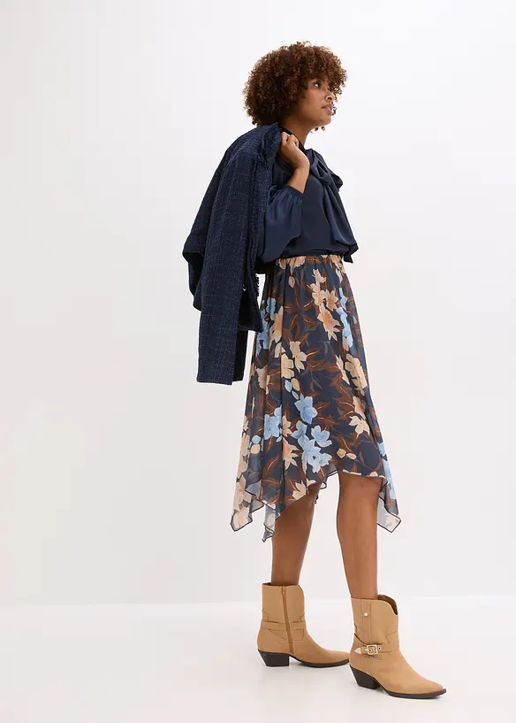 Jupe midi asymétrique en voile imprimé, bonprix