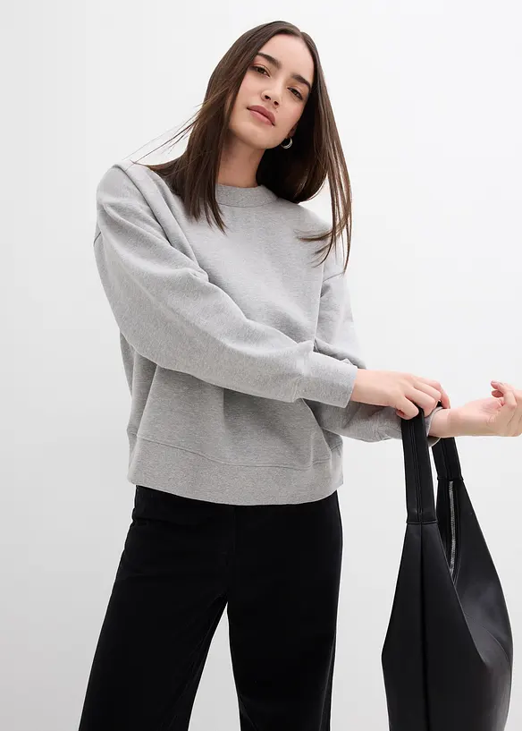 Sweat-shirt en coton à large col côtelé, bonprix