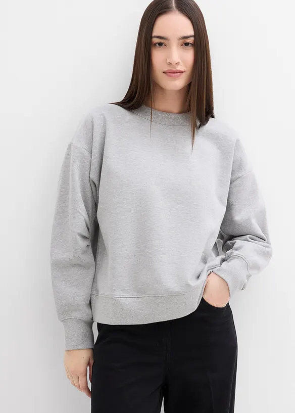 Sweat-shirt en coton à large col côtelé, bonprix