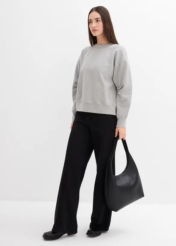 Sweat-shirt en coton à large col côtelé, bonprix