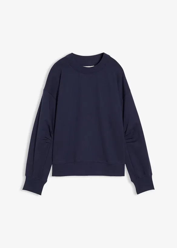 Sweat-shirt en coton à large col côtelé, bonprix