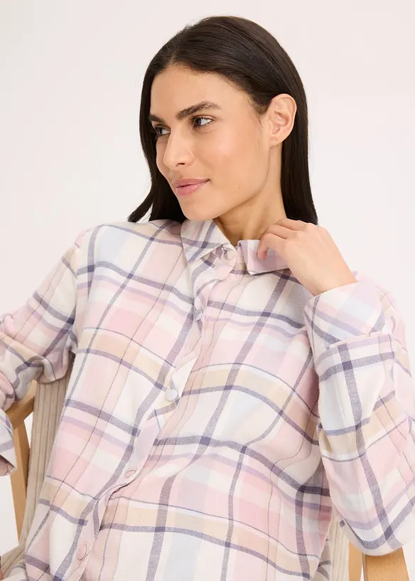 Chemise de nuit tissée en flanelle, entièrement boutonnée, bonprix