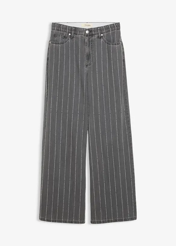 Jean large taille haute, effets destroy, bonprix