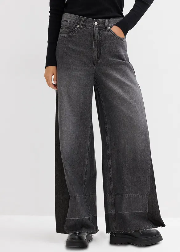 Jean large à taille haute avec empiècement, bonprix