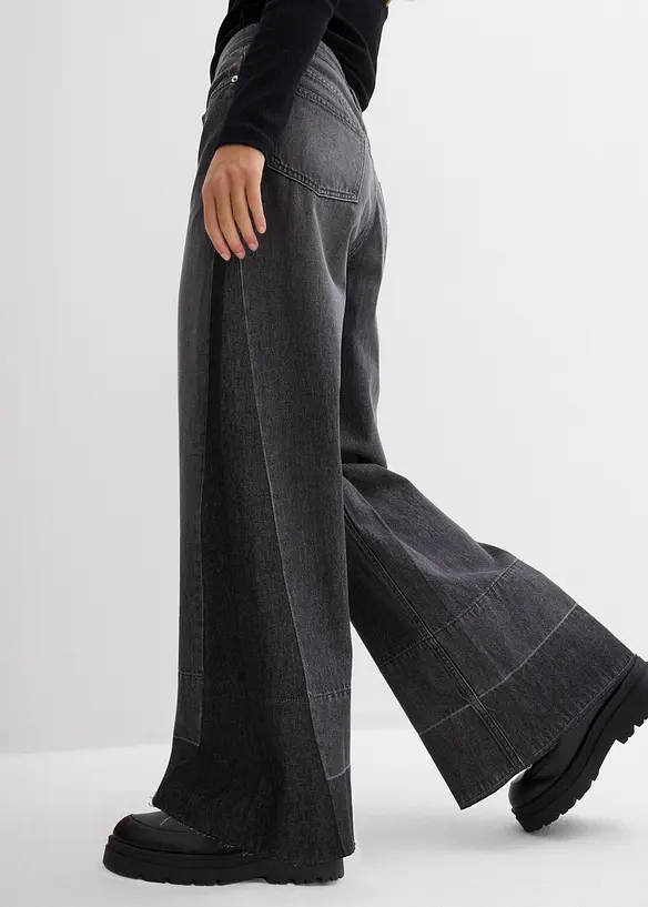 Jean large à taille haute avec empiècement, bonprix