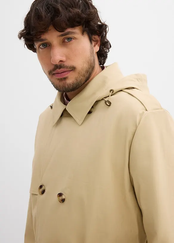 Trench-coat déperlant avec capuche amovible, bonprix