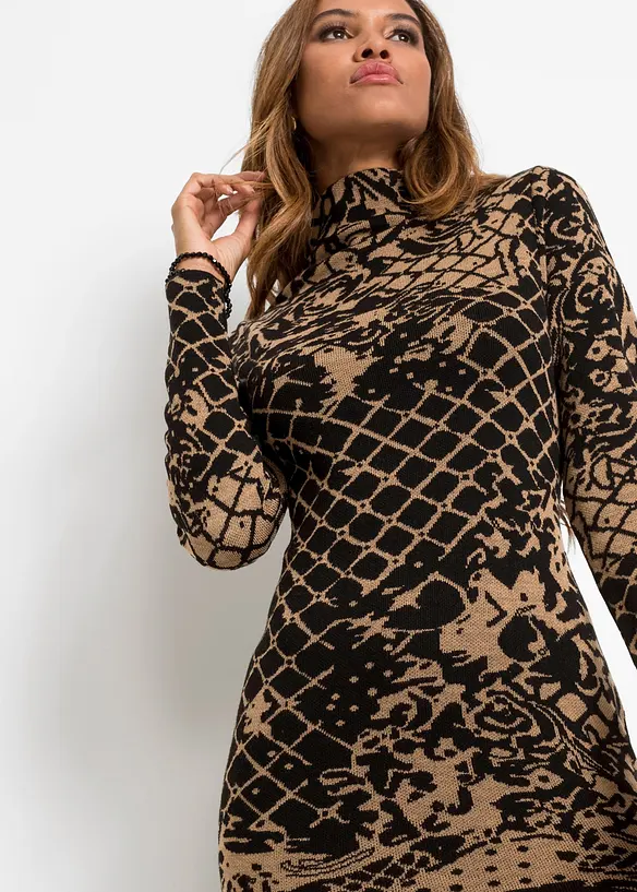 Robe en maille à col montant, bonprix