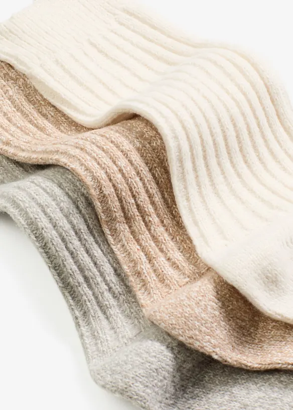 Lot de 3 paires de chaussettes en matière côtelée et fil duveteux, bonprix