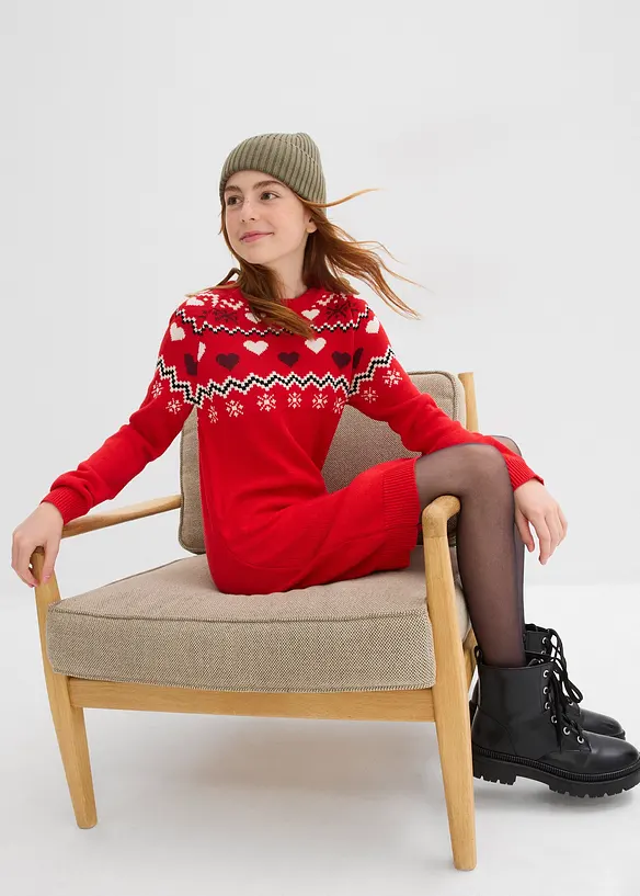 Robe en maille fille à motif norvégien, bonprix