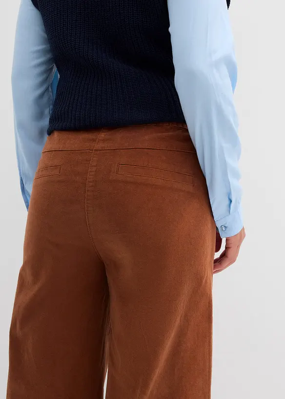 Pantalon en velours côtelé, taille haute élastiquée, bonprix