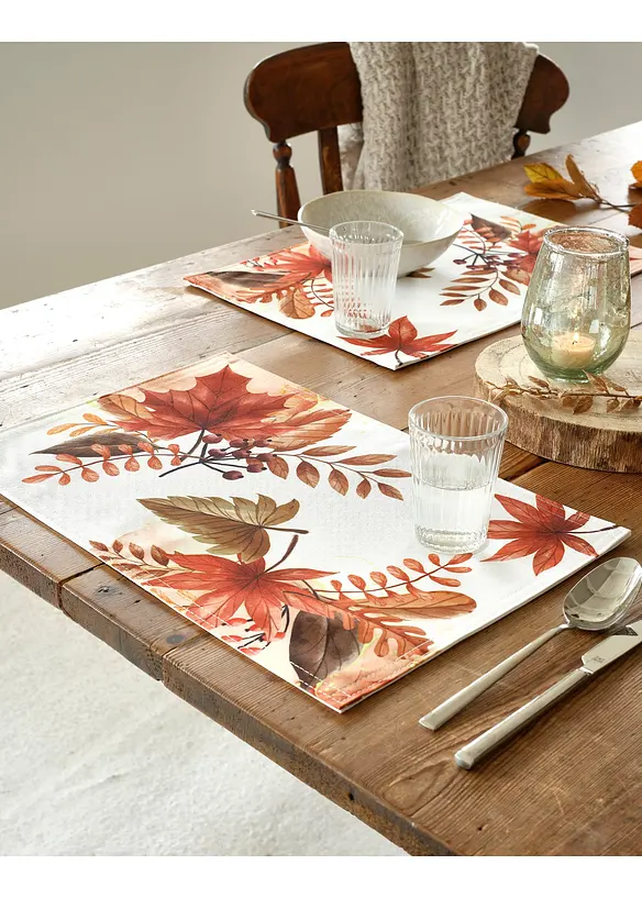 Lot de 4 sets de table à imprimé feuillage, bonprix