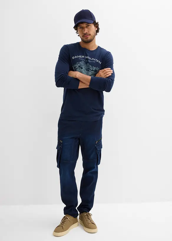 Jogger droit effet jean et poches cargo, Regular, bonprix