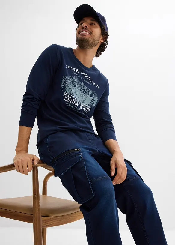 Jogger droit effet jean et poches cargo, Regular, bonprix