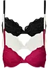 Lot de 3 soutiens-gorge push-up avec dentelle, bonprix