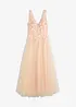 Robe longue en tulle délicat ornée de fleurs appliquées, bonprix