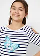 Lot de 2 T-shirts fille avec épaules découpées, bonprix