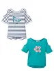 Lot de 2 T-shirts fille avec épaules découpées, bonprix