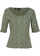 T-shirt côtelé à imprimé floral, manches coude, bonprix