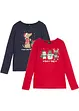 Lot de 2 T-shirts fille manches longues avec motif de Noël, bonprix