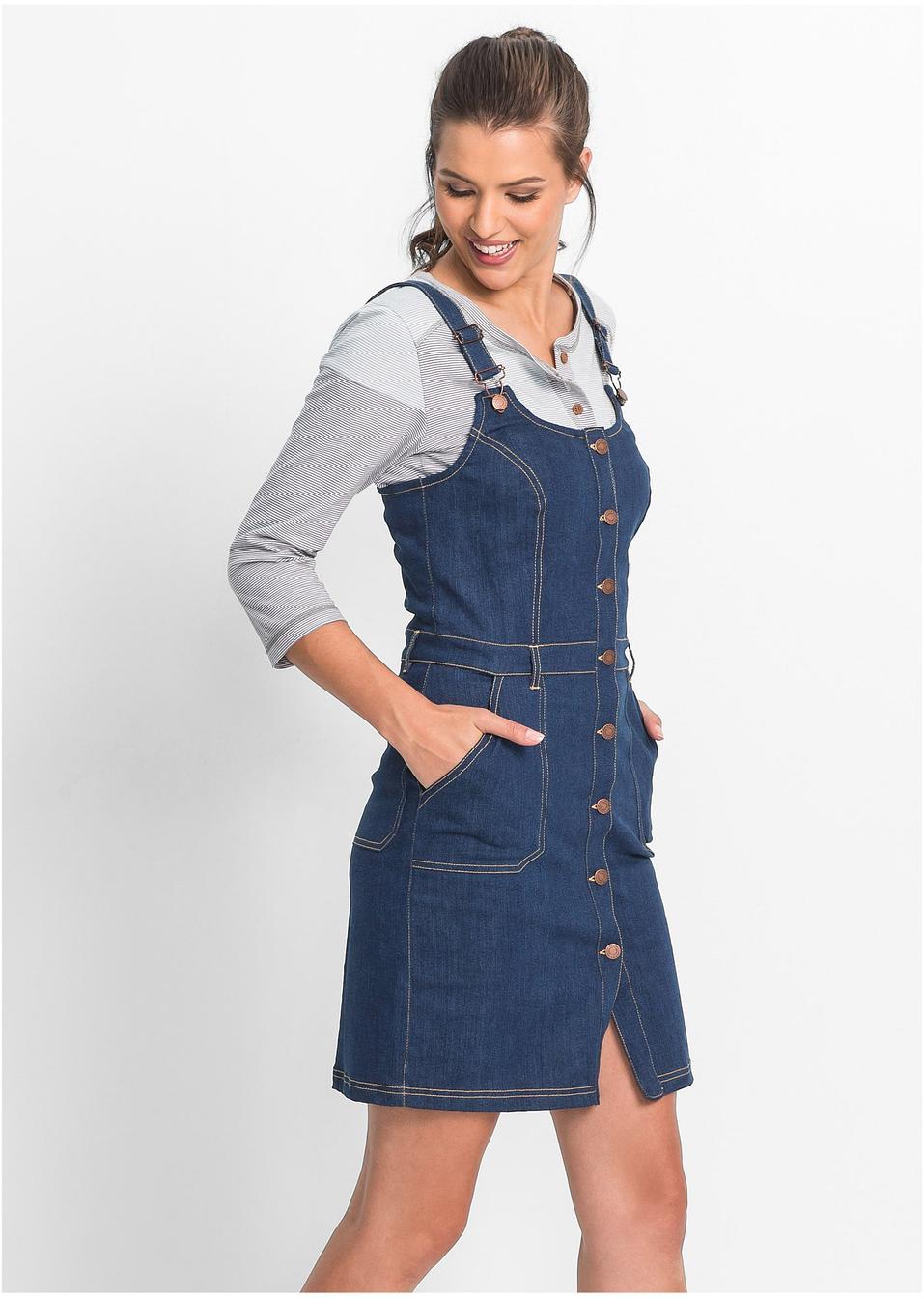 Robe salopette en jean extensible bleu - John Baner ...