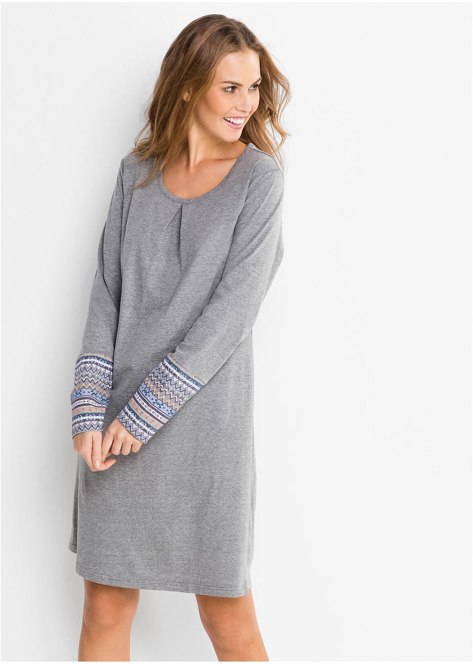 Chemise de nuit à manches longues gris chiné imprimé - bonprix-wa.be