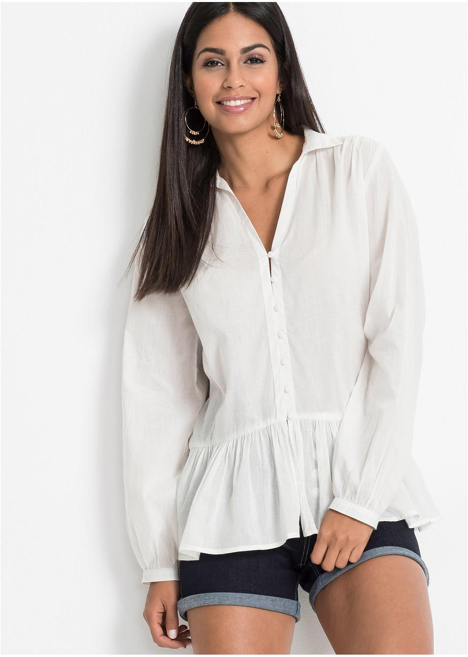  Blouse  en coton l ger blanc  cass  Femme  BODYFLIRT 