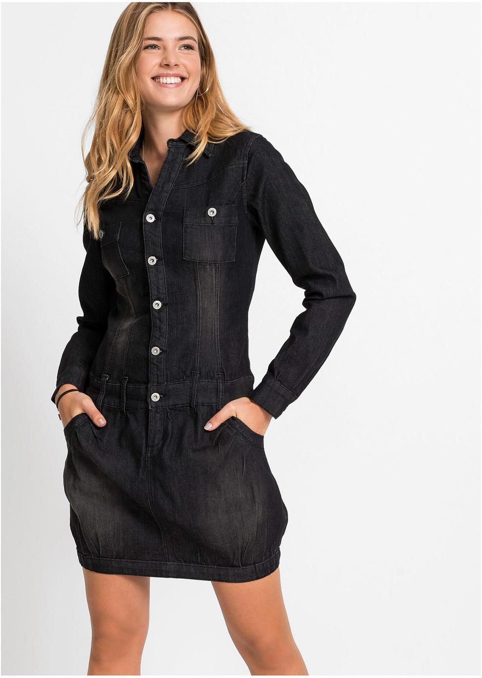 Robe en jean manches longues noir denim Femme bonprixwa.be