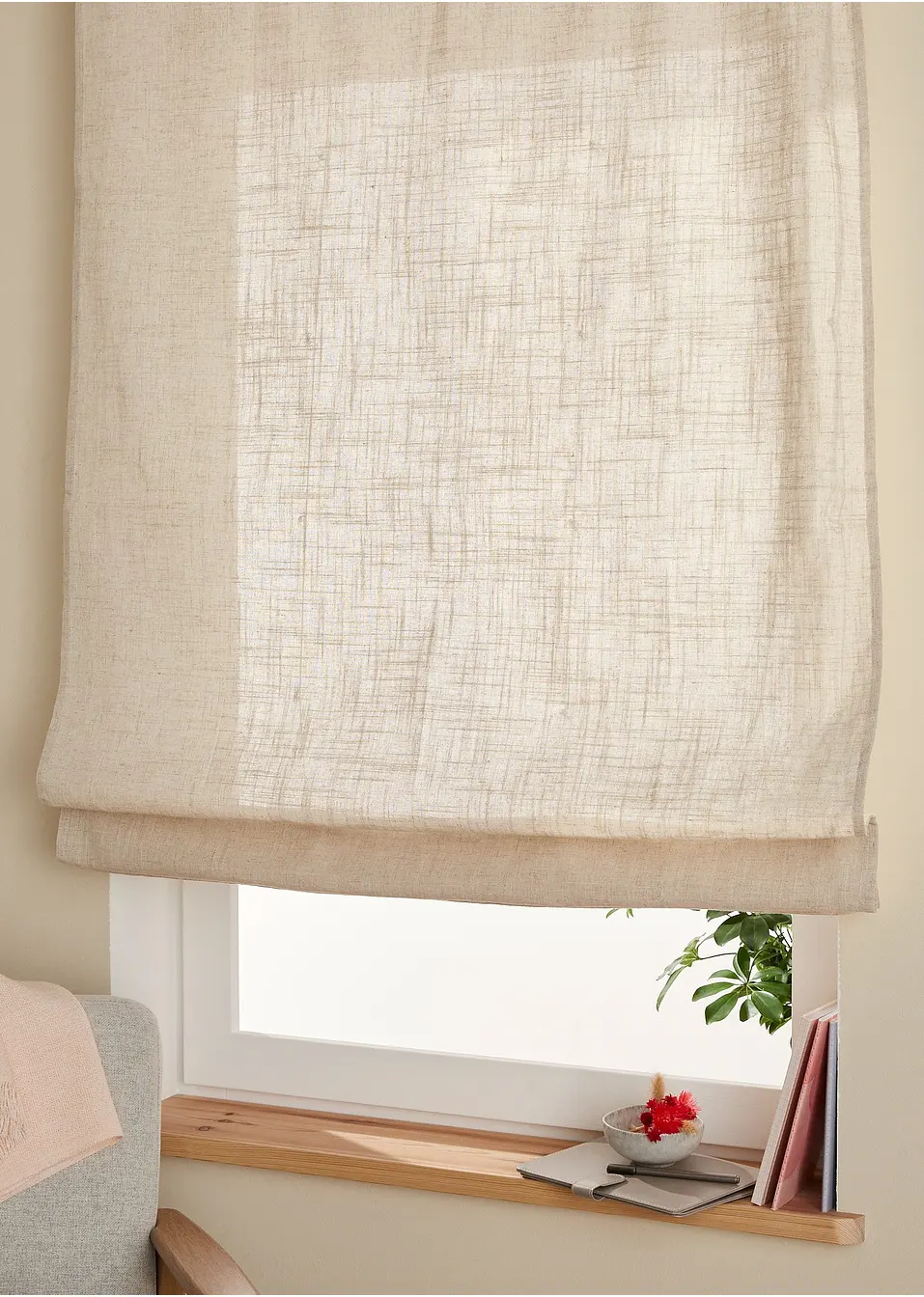 Store Bateau Plissé Tamisant - Couleur écru, 120 X 250 Cm, Pour Fenêtres Et Portes-fenêtres